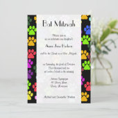 Bat Mitzvah - Hundepaws, Paw-Drucke - Blue Green Einladung (Stehend Vorderseite)