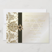 Bat Mitzvah+Imitate Gold Damask/Black+Perle Einladung (Rückseite)