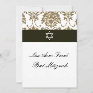 Bat Mitzvah+Imitate Gold Damaskus/Schwarz+Weiß Einladung