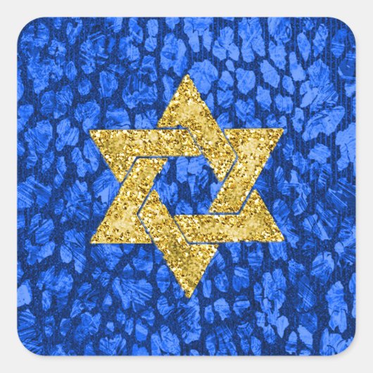 Bat Mitzvah Imitats Blue Metallic Gold Glitzer Quadratischer Aufkleber (Vorderseite)
