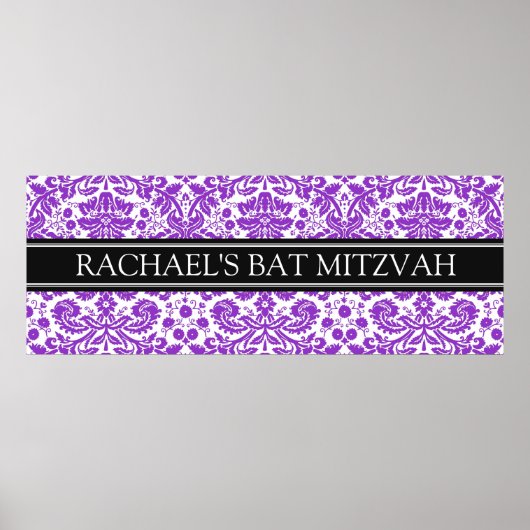 Bat Mitzvah Individuelle Name Banner Lila Damask Poster (Vorne)