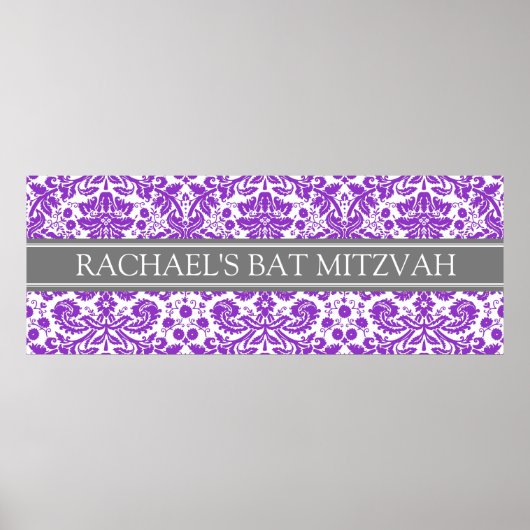 Bat Mitzvah Individuelle Name Banner Lila Damask Poster (Vorne)