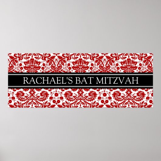 Bat Mitzvah Individuelle Name Banner Red Damask Poster (Vorne)