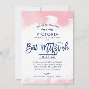 BAT MITZVAH INVITE handbuchstabierte rosa Aquarell Einladung
