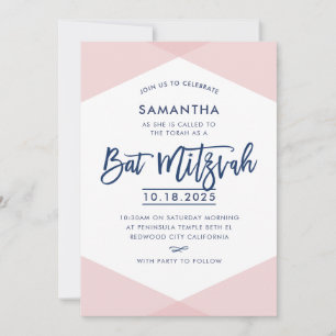 BAT MITZVAH INVITE handsignierte Marine mit hellro Einladung