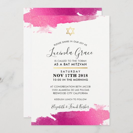 BAT MITZVAH INVITE Modernes vergoldetes goldfarben Einladung (Vorne/Hinten)