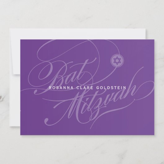 BAT MITZVAH INVITE stilvolle Typografie ombre lila Einladung (Rückseite)