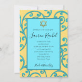 Bat Mitzvah irgendeine Farbe Aqua Scroll Design Einladung (Vorderseite)