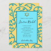 Bat Mitzvah irgendeine Farbe Aqua Scroll Design Einladung (Vorne/Hinten)