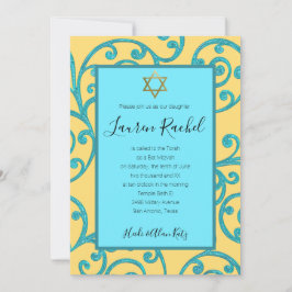 Bat Mitzvah irgendeine Farbe Aqua Scroll Design Einladung