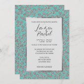 Bat Mitzvah Jede Farbe mit silbernen Glitzer Punkt Einladung (Vorne/Hinten)