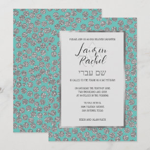 Bat Mitzvah Jede Farbe mit silbernen Glitzer Punkt Einladung