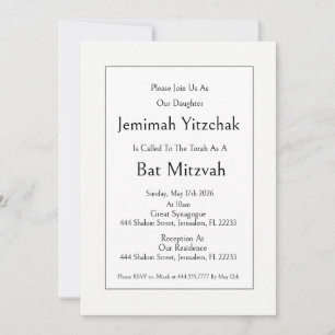 Bat Mitzvah jüdische Einladung, minimalistisches M Einladung