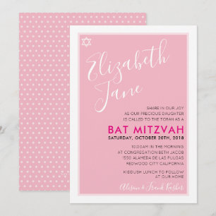 BAT MITZVAH jüdischer Stern stilvoll zwischen rosa Einladung