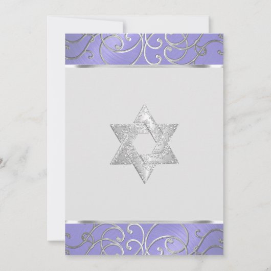 Bat Mitzvah Lavender Lila Silver Filigree Einladung (Rückseite)