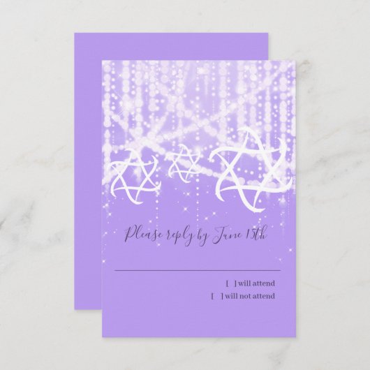 Bat Mitzvah Lavender Weiße Funkelnd Leuchten RSVP Karte (Vorne/Hinten)
