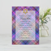 Bat Mitzvah Layered Look Kariert Einladung (Stehend Vorderseite)
