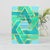 Bat Mitzvah Layered Stars von David Turquoise Aqua Einladung (Stehend Vorderseite)