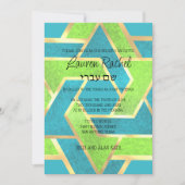 Bat Mitzvah Layered Stars von David Turquoise Gree Einladung (Vorderseite)