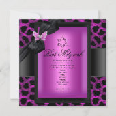 Bat Mitzvah Leopard Pink Butterfly Einladung (Vorderseite)