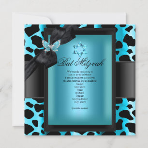 Bat Mitzvah Leopard Türkis Blau Schmetterling Einladung