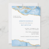 Bat Mitzvah, Light Blue und Gold Glitzer Agate Einladung (Vorderseite)