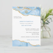 Bat Mitzvah, Light Blue und Gold Glitzer Agate Einladung (Stehend Vorderseite)