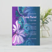 Bat Mitzvah Lila Aquamarin Blue Pink Bohemische Bl Einladung (Stehend Vorderseite)