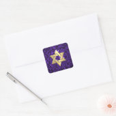 Bat Mitzvah Lila Damask mit Gold Quadratischer Aufkleber (Umschlag)