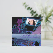 Bat Mitzvah Lila Foto Hollywood Star Einladung (Stehend Vorderseite)