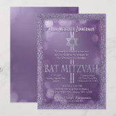 Bat Mitzvah | LILA GLITZER Einladung (Vorne/Hinten)