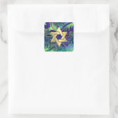 Bat Mitzvah Lila Green Watercolor Gold Akzente Quadratischer Aufkleber (Tasche)