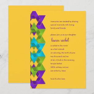 Bat Mitzvah Lila grüne blaue Sterne auf allen Farb Einladung