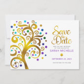 Bat Mitzvah Lila mit Goldene Schrift Tree of Life Save The Date (Vorderseite)