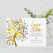 Bat Mitzvah Lila mit Goldene Schrift Tree of Life Save The Date (Stehend Vorderseite)