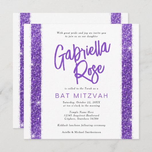 Bat Mitzvah Lila Moderner Minimaler Text Moderner Einladung (Vorne/Hinten)