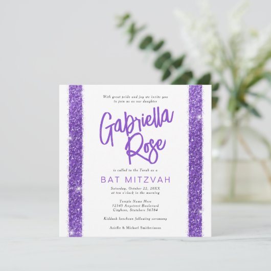 Bat Mitzvah Lila Moderner Minimaler Text Moderner Einladung (Stehend Vorderseite)
