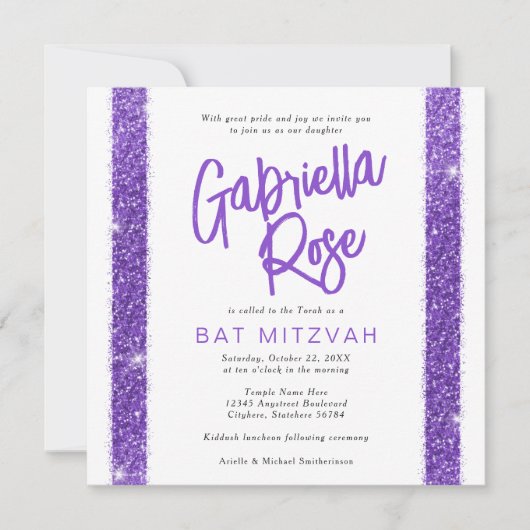 Bat Mitzvah Lila Moderner Minimaler Text Moderner Einladung (Vorderseite)