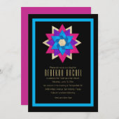 Bat Mitzvah Lila Pink Blue Star Blume Einladung (Vorne/Hinten)