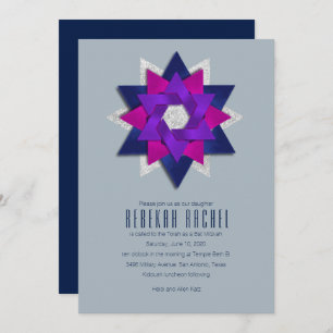Bat Mitzvah Lila Pink Navy Star Blume Einladung