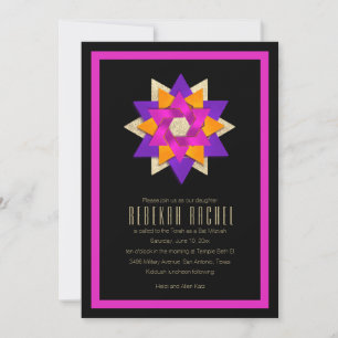 Bat Mitzvah Lila Pink Orange Star Blume Einladung