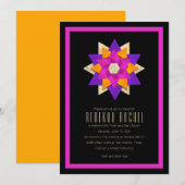 Bat Mitzvah Lila Pink Orange Star Blume Einladung (Vorne/Hinten)