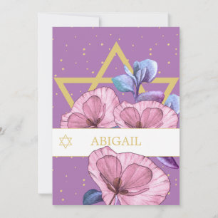 Bat Mitzvah Lila Poppies Gold Star von David Einladung