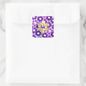 Bat Mitzvah Lila Tones Star Damask Quadratischer Aufkleber (Tasche)
