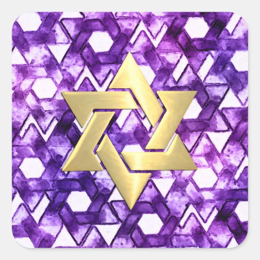 Bat Mitzvah Lila Tones Star Damask Quadratischer Aufkleber (Vorderseite)