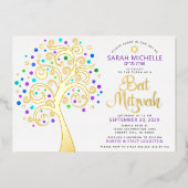 Bat Mitzvah Lila Tree of Life Script Real Gold Folieneinladung (Vorderseite)
