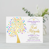 Bat Mitzvah Lila Tree of Life Script Real Gold Folieneinladung (Stehend vorne)