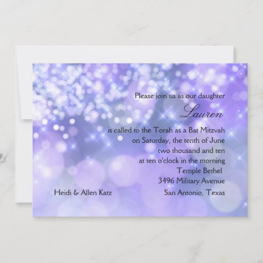 Bat Mitzvah Lila und Blue Sparkights Einladung (Vorderseite)