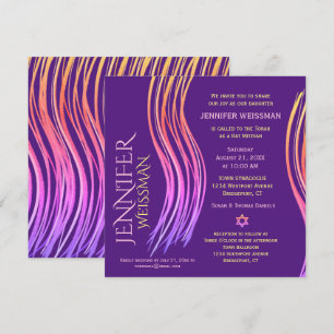 Bat Mitzvah Lila und rosa Gebet Shawl Einladung