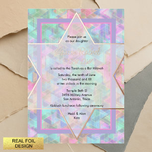 Bat Mitzvah Lila und rosa Star von David Pattern Folieneinladung